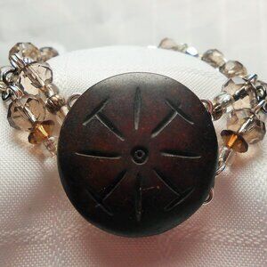 Handmade jewelry set with bracelet and earrings with engraved elk bone beads